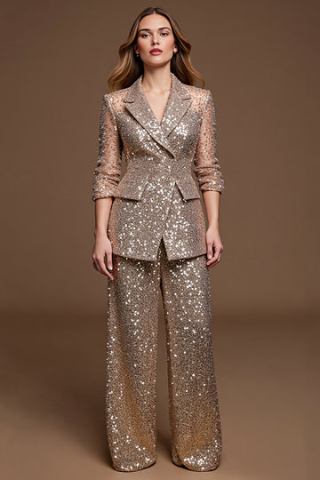 Sparkly Golden 2 Piece Sequins Holiday Suits